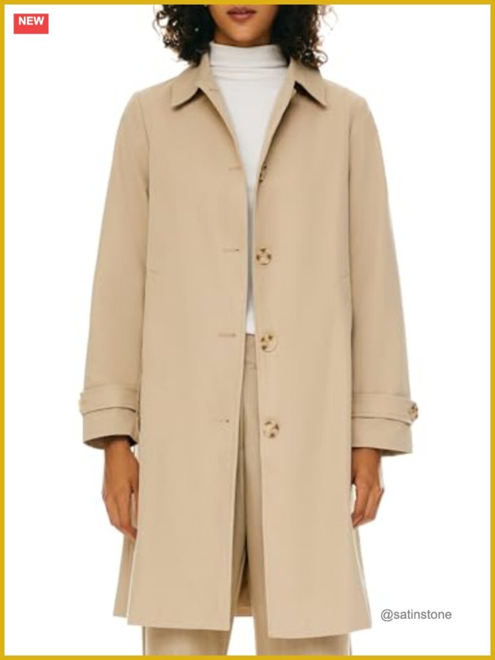 Women's Classic Single Breasted Trench Coat Long Sleeve Water Resistant